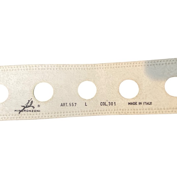 MINORONZONI Italian White Wide Leather Belt size Large Oversized Buckle Vintage - Picture 7 of 10